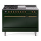 Ilve UP48FSQNMPEGG Nostalgie Ii 48 Inch Dual Fuel Natural Gas Freestanding Range In Emerald Green With Brass Trim