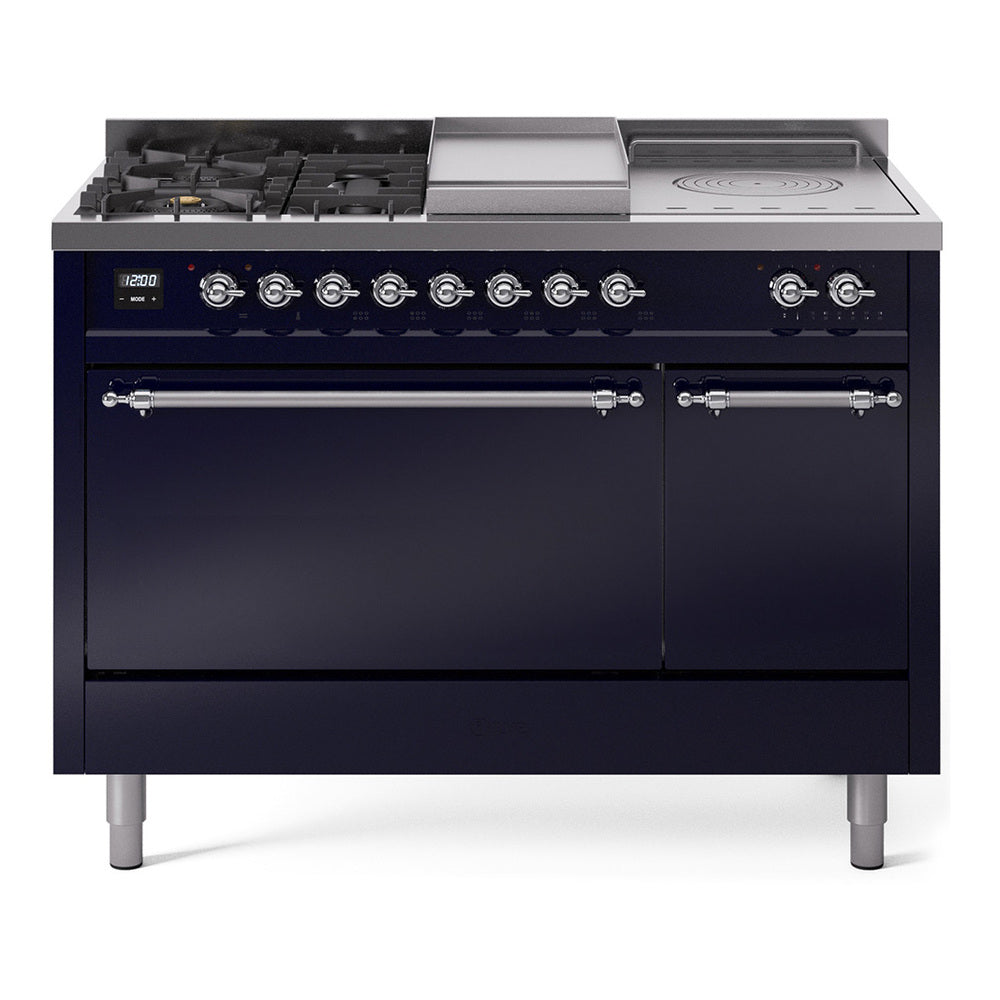 Ilve UP48FSQNMPMBC Nostalgie Ii 48 Inch Dual Fuel Natural Gas Freestanding Range In Blue With Chrome Trim