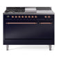 Ilve UP48FSQNMPMBPLP Nostalgie Ii 48 Inch Dual Fuel Liquid Propane Freestanding Range In Blue With Copper Trim