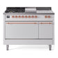 Ilve UP48FSQNMPWHP Nostalgie Ii 48 Inch Dual Fuel Natural Gas Freestanding Range In White With Copper Trim