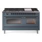 Ilve UP60FNMPBGB Nostalgie Ii 60 Inch Dual Fuel Natural Gas Freestanding Range In Blue Grey With Bronze Trim