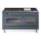 Ilve UP60FNMPBGCLP Nostalgie Ii 60 Inch Dual Fuel Liquid Propane Freestanding Range In Blue Grey With Chrome Trim