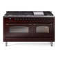 Ilve UP60FNMPBUB Nostalgie Ii 60 Inch Dual Fuel Natural Gas Freestanding Range In Burgundy With Bronze Trim