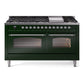 Ilve UP60FNMPEGCLP Nostalgie Ii 60 Inch Dual Fuel Liquid Propane Freestanding Range In Emerald Green With Chrome Trim