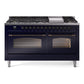 Ilve UP60FNMPMBB Nostalgie Ii 60 Inch Dual Fuel Natural Gas Freestanding Range In Blue With Bronze Trim