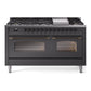 Ilve UP60FNMPMGB Nostalgie Ii 60 Inch Dual Fuel Natural Gas Freestanding Range In Matte Graphite With Bronze Trim