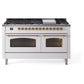 Ilve UP60FNMPWHGLP Nostalgie Ii 60 Inch Dual Fuel Liquid Propane Freestanding Range In White With Brass Trim