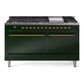 Ilve UP60FQNMPEGGLP Nostalgie Ii 60 Inch Dual Fuel Liquid Propane Freestanding Range In Emerald Green With Brass Trim