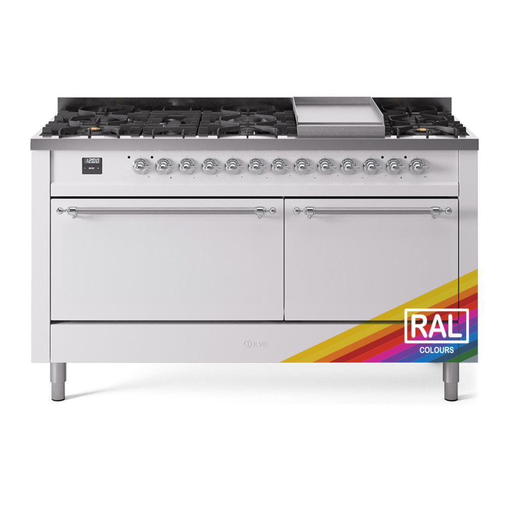 Ilve UP60FQNMPRAC Nostalgie Ii 60 Inch Dual Fuel Natural Gas Freestanding Range In Ral Custom Color With Chrome Trim