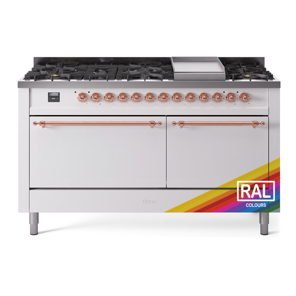 Ilve UP60FQNMPRAP Nostalgie Ii 60 Inch Dual Fuel Natural Gas Freestanding Range In Ral Custom Color With Copper Trim