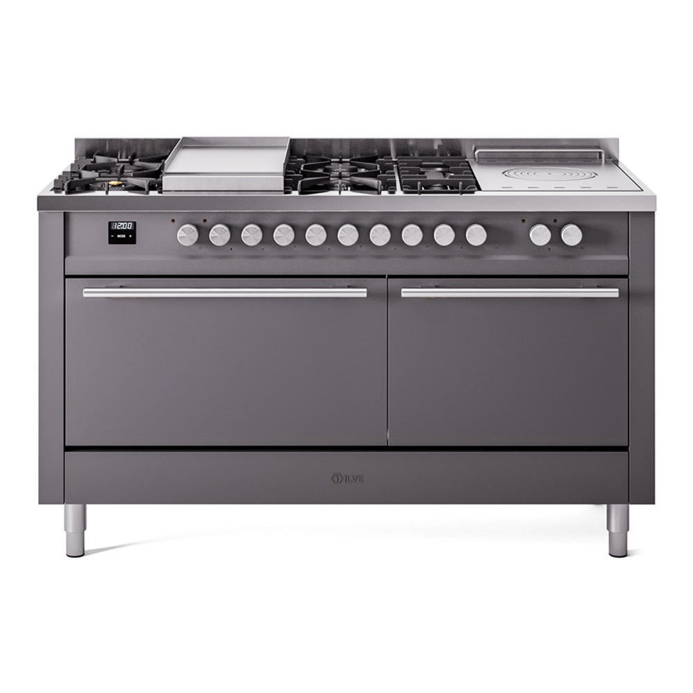 Ilve UP60FSQMPMG Professional Plus Ii 60 Inch Dual Fuel Natural Gas Freestanding Range In Matte Graphite With Trim