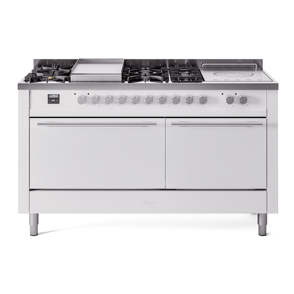 Ilve UP60FSQMPWHLP Professional Plus Ii 60 Inch Dual Fuel Liquid Propane Freestanding Range In White With Trim