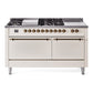 Ilve UP60FSQNMPAWB Nostalgie Ii 60 Inch Dual Fuel Natural Gas Freestanding Range In Antique White With Bronze Trim