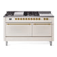 Ilve UP60FSQNMPAWG Nostalgie Ii 60 Inch Dual Fuel Natural Gas Freestanding Range In Antique White With Brass Trim