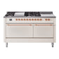 Ilve UP60FSQNMPAWPLP Nostalgie Ii 60 Inch Dual Fuel Liquid Propane Freestanding Range In Antique White With Copper Trim