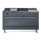 Ilve UP60FSQNMPBGC Nostalgie Ii 60 Inch Dual Fuel Natural Gas Freestanding Range In Blue Grey With Chrome Trim