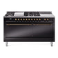 Ilve UP60FSQNMPBKBLP Nostalgie Ii 60 Inch Dual Fuel Liquid Propane Freestanding Range In Glossy Black With Bronze Trim