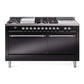 Ilve UP60FSQNMPBKCLP Nostalgie Ii 60 Inch Dual Fuel Liquid Propane Freestanding Range In Glossy Black With Chrome Trim