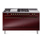 Ilve UP60FSQNMPBUB Nostalgie Ii 60 Inch Dual Fuel Natural Gas Freestanding Range In Burgundy With Bronze Trim