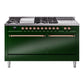 Ilve UP60FSQNMPEGPLP Nostalgie Ii 60 Inch Dual Fuel Liquid Propane Freestanding Range In Emerald Green With Copper Trim