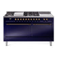 Ilve UP60FSQNMPMBBLP Nostalgie Ii 60 Inch Dual Fuel Liquid Propane Freestanding Range In Blue With Bronze Trim