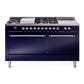 Ilve UP60FSQNMPMBCLP Nostalgie Ii 60 Inch Dual Fuel Liquid Propane Freestanding Range In Blue With Chrome Trim