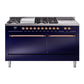 Ilve UP60FSQNMPMBPLP Nostalgie Ii 60 Inch Dual Fuel Liquid Propane Freestanding Range In Blue With Copper Trim