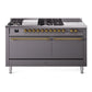 Ilve UP60FSQNMPMGG Nostalgie Ii 60 Inch Dual Fuel Natural Gas Freestanding Range In Matte Graphite With Brass Trim