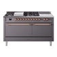 Ilve UP60FSQNMPMGP Nostalgie Ii 60 Inch Dual Fuel Natural Gas Freestanding Range In Matte Graphite With Copper Trim