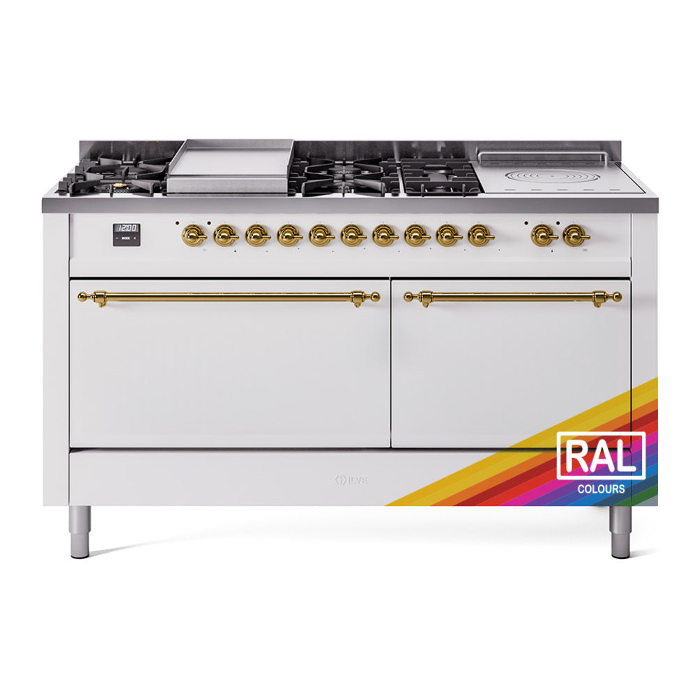 Ilve UP60FSQNMPRAGLP Nostalgie Ii 60 Inch Dual Fuel Liquid Propane Freestanding Range In Ral Custom Color With Brass Trim