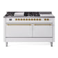 Ilve UP60FSQNMPWHG Nostalgie Ii 60 Inch Dual Fuel Natural Gas Freestanding Range In White With Brass Trim