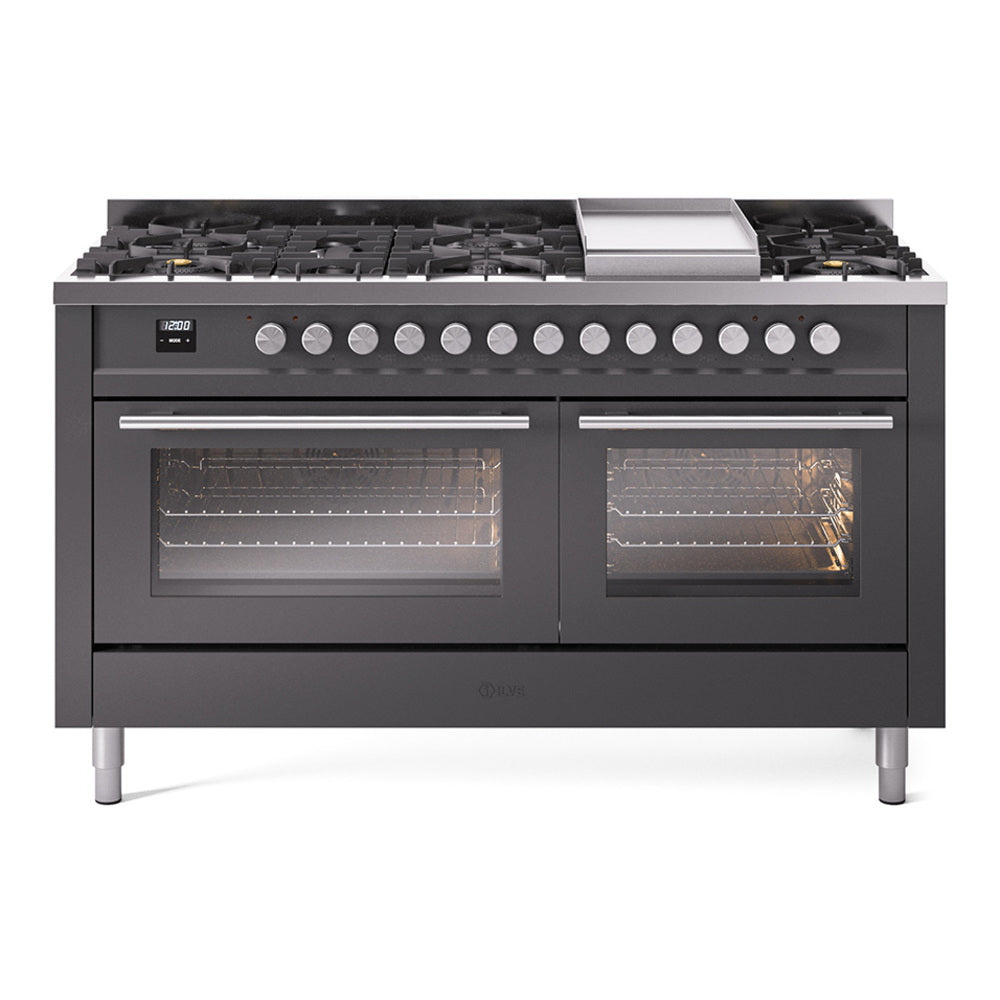 Ilve UP60FWMPMG Professional Plus Ii 60 Inch Dual Fuel Natural Gas Freestanding Range In Matte Graphite With Trim