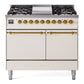 Ilve UPD40FQNMPAWG Nostalgie Ii 40 Inch Dual Fuel Natural Gas Freestanding Range In Antique White With Brass Trim