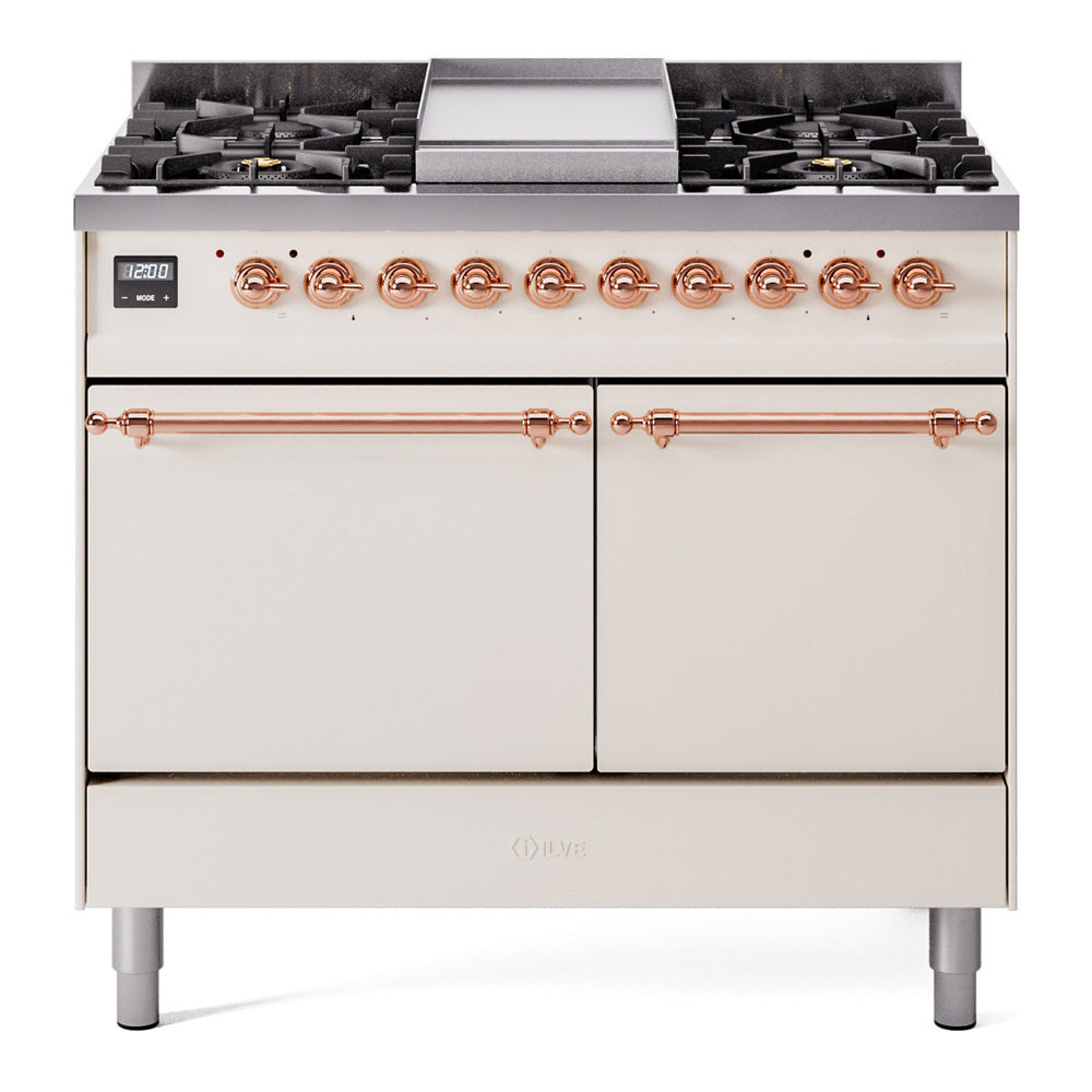 Ilve UPD40FQNMPAWPLP Nostalgie Ii 40 Inch Dual Fuel Liquid Propane Freestanding Range In Antique White With Copper Trim