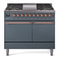 Ilve UPD40FQNMPBGPLP Nostalgie Ii 40 Inch Dual Fuel Liquid Propane Freestanding Range In Blue Grey With Copper Trim