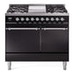 Ilve UPD40FQNMPBKCLP Nostalgie Ii 40 Inch Dual Fuel Liquid Propane Freestanding Range In Glossy Black With Chrome Trim