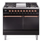 Ilve UPD40FQNMPBKP Nostalgie Ii 40 Inch Dual Fuel Natural Gas Freestanding Range In Glossy Black With Copper Trim