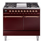 Ilve UPD40FQNMPBUP Nostalgie Ii 40 Inch Dual Fuel Natural Gas Freestanding Range In Burgundy With Copper Trim