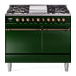 Ilve UPD40FQNMPEGB Nostalgie Ii 40 Inch Dual Fuel Natural Gas Freestanding Range In Emerald Green With Bronze Trim