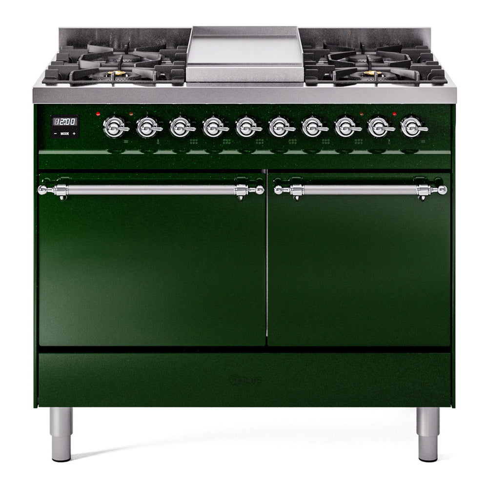 Ilve UPD40FQNMPEGCLP Nostalgie Ii 40 Inch Dual Fuel Liquid Propane Freestanding Range In Emerald Green With Chrome Trim