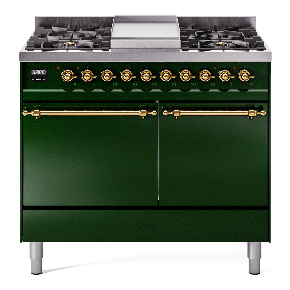 Ilve UPD40FQNMPEGGLP Nostalgie Ii 40 Inch Dual Fuel Liquid Propane Freestanding Range In Emerald Green With Brass Trim