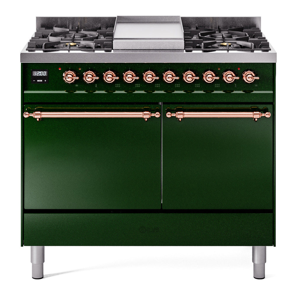 Ilve UPD40FQNMPEGPLP Nostalgie Ii 40 Inch Dual Fuel Liquid Propane Freestanding Range In Emerald Green With Copper Trim