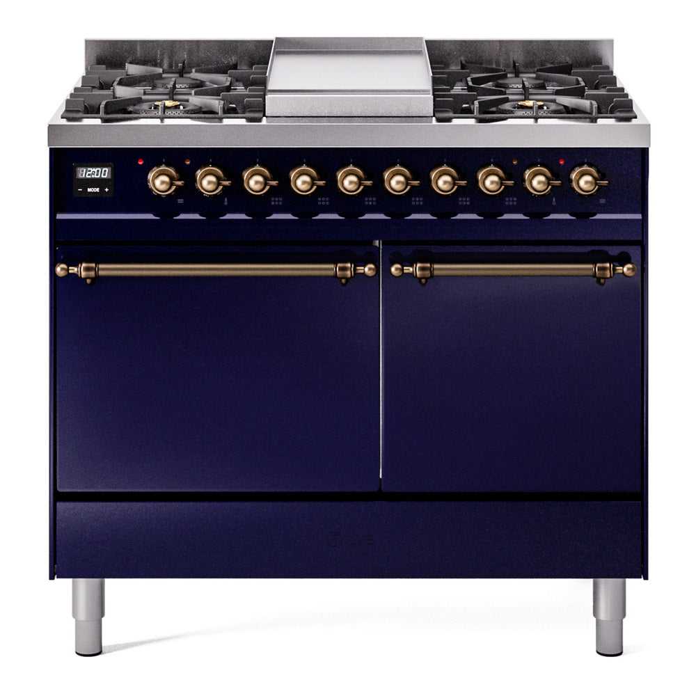 Ilve UPD40FQNMPMBBLP Nostalgie Ii 40 Inch Dual Fuel Liquid Propane Freestanding Range In Blue With Bronze Trim