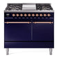 Ilve UPD40FQNMPMBP Nostalgie Ii 40 Inch Dual Fuel Natural Gas Freestanding Range In Blue With Copper Trim