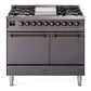 Ilve UPD40FQNMPMGB Nostalgie Ii 40 Inch Dual Fuel Natural Gas Freestanding Range In Matte Graphite With Bronze Trim