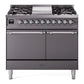 Ilve UPD40FQNMPMGCLP Nostalgie Ii 40 Inch Dual Fuel Liquid Propane Freestanding Range In Matte Graphite With Chrome Trim