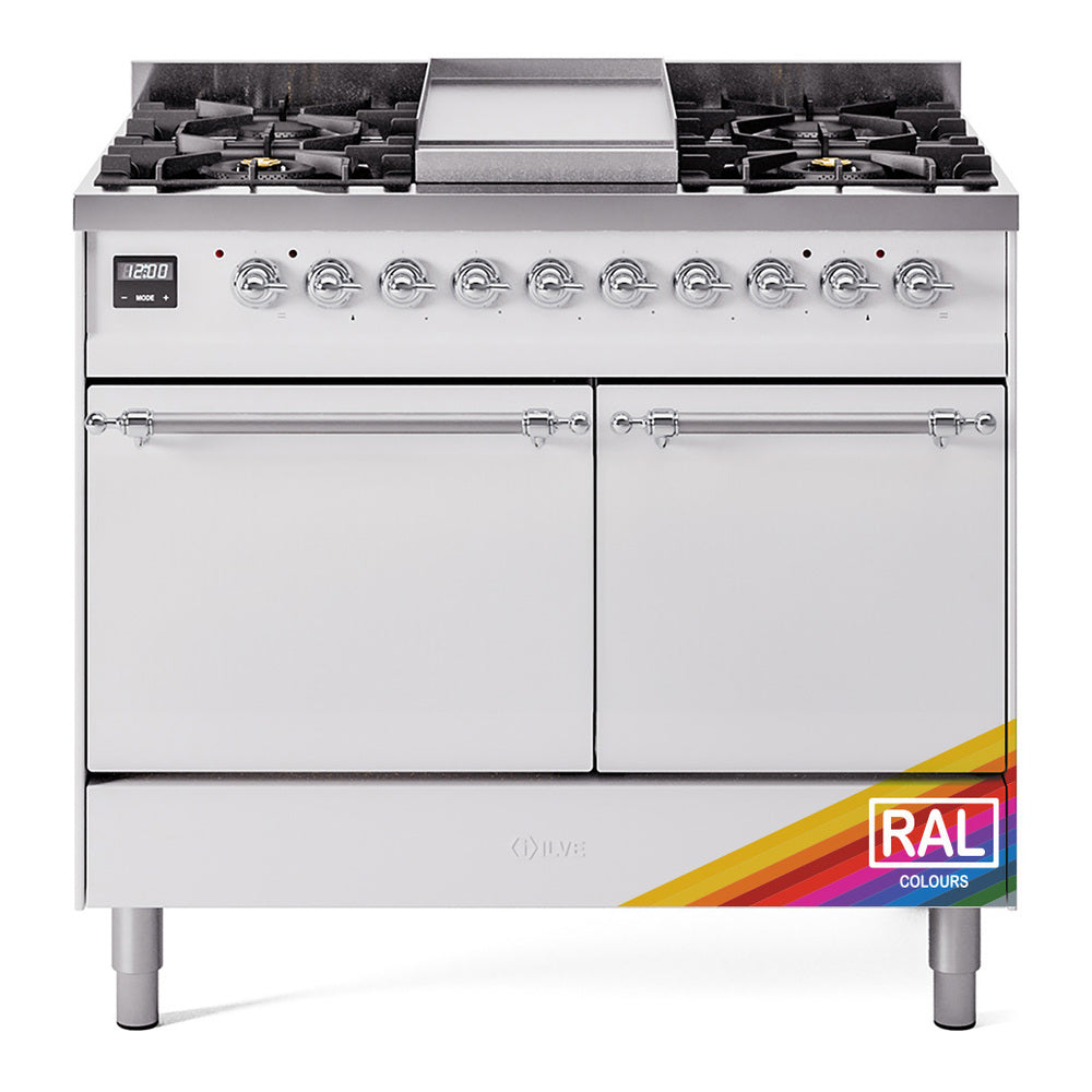 Ilve UPD40FQNMPRACLP Nostalgie Ii 40 Inch Dual Fuel Liquid Propane Freestanding Range In Ral Custom Color With Chrome Trim