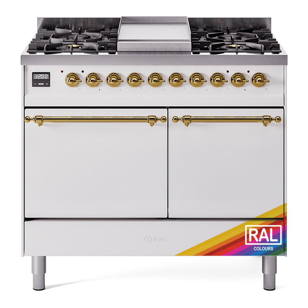 Ilve UPD40FQNMPRAGLP Nostalgie Ii 40 Inch Dual Fuel Liquid Propane Freestanding Range In Ral Custom Color With Brass Trim