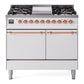 Ilve UPD40FQNMPWHP Nostalgie Ii 40 Inch Dual Fuel Natural Gas Freestanding Range In White With Copper Trim