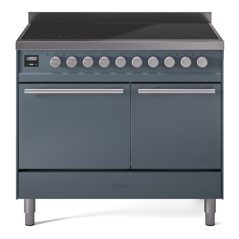 Ilve UPDI406QMPBG Professional Plus Ii 40 Inch Electric Freestanding Range In Blue Grey With Trim